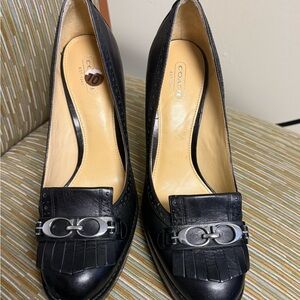 Coach Black Leather Heels with Silver Accents